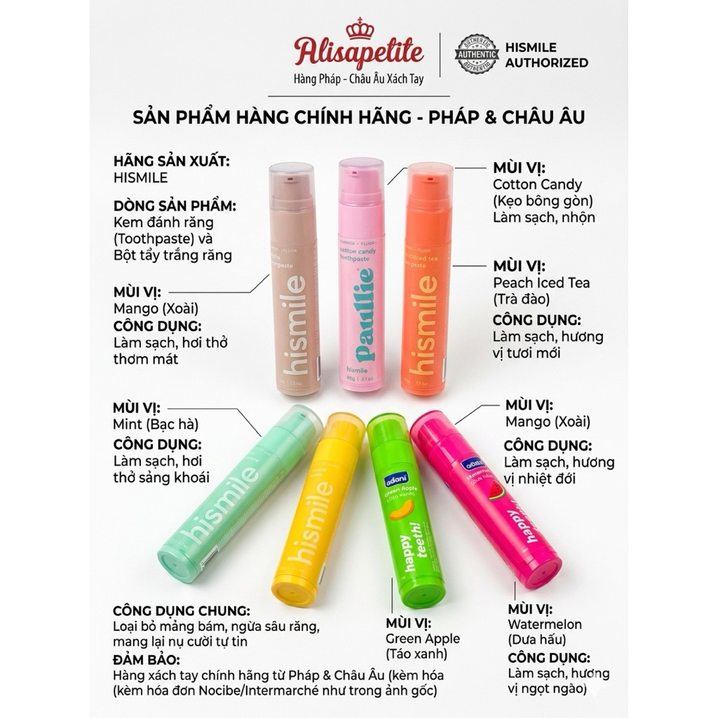 KEM ĐÁNH RĂNG HISMILE – HÀNG CHÍNH HÃNG PHÁP & CHÂU ÂU (Full Bill)