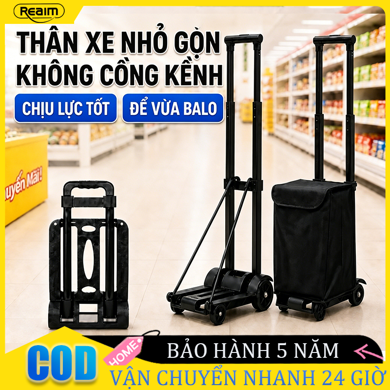 xe kéo đồ gấp gọn thông minh xe đẩy đi chợ mini chống đau lưng chịu lực 150kg khung gia cố chắc chắn bỏ vừa balo