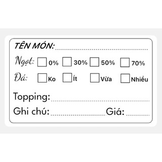 Set 100 tem trà sữa in sẵn size 50mm x 30mm