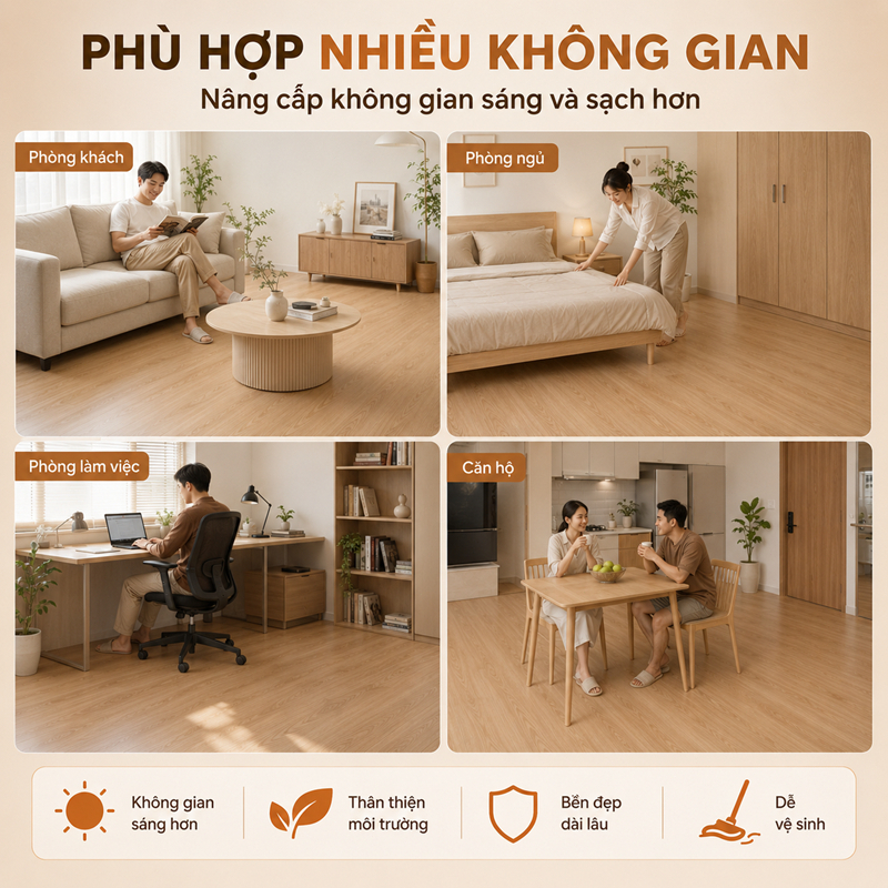Sàn Nhựa Giả Gỗ Sàn Gỗ SPC Hèm Khóa Dày 5mm Chống Nước Chống Cháy Không Cần Keo Lát Phòng Khách Văn Phòng Gói 5 Tấm