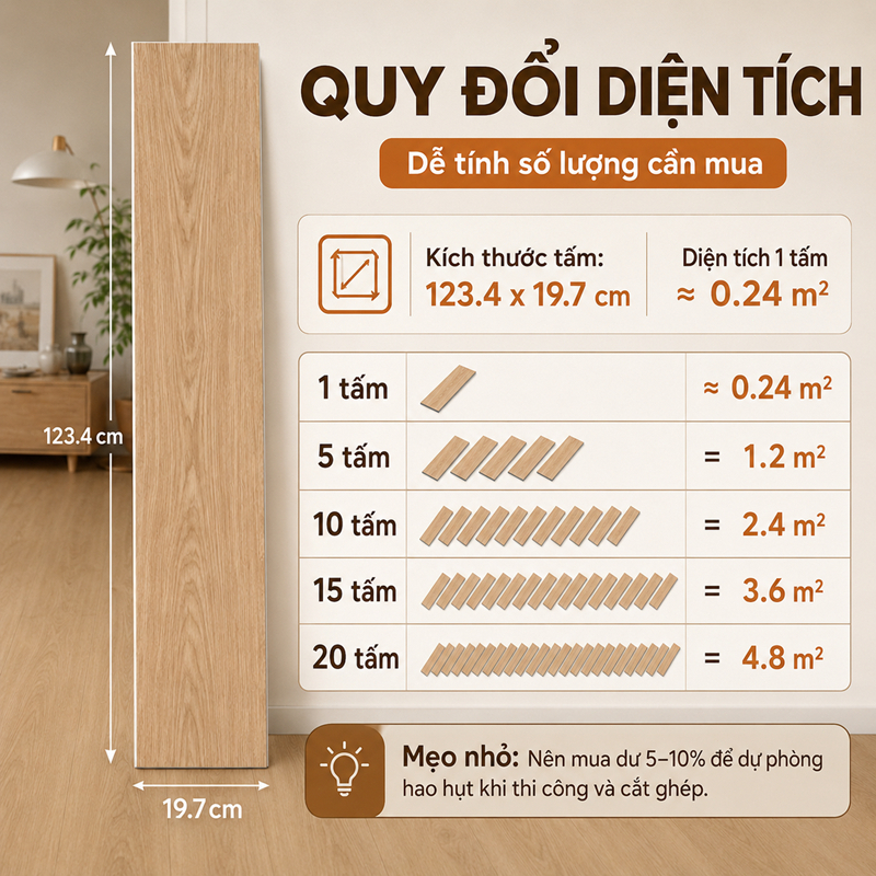 Sàn Nhựa Giả Gỗ Hèm Khóa SPC Dễ Dàng Lắp Đặt Chống Nước Tốt Độ Dày 5mm Hàng Cao Cấp Bảo Hành 2 Năm