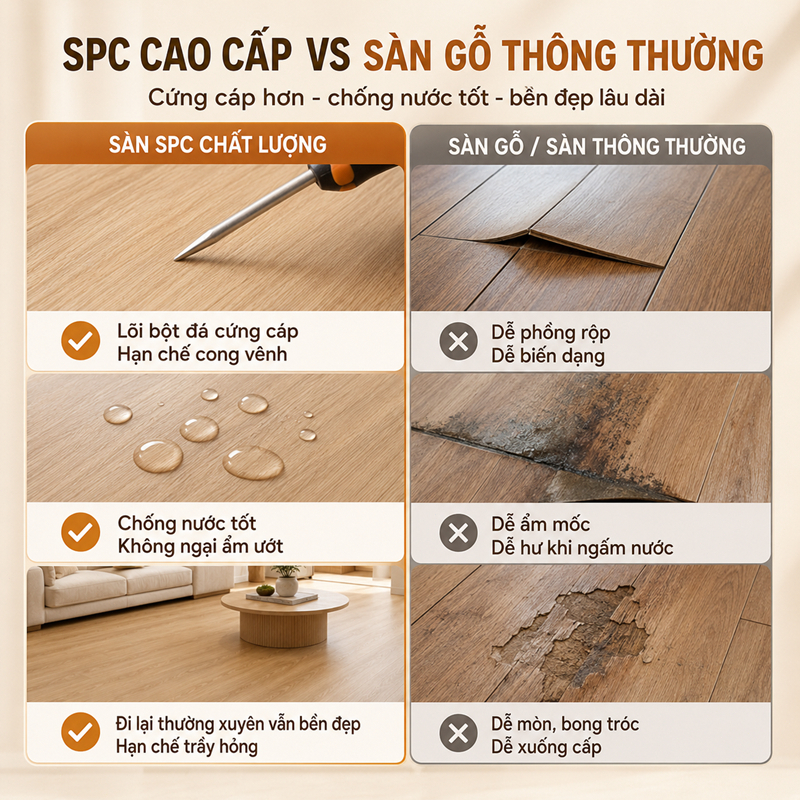 Sàn Nhựa Giả Gỗ Hèm Khóa SPC Dễ Dàng Lắp Đặt Chống Nước Tốt Độ Dày 5mm Hàng Cao Cấp Bảo Hành 2 Năm