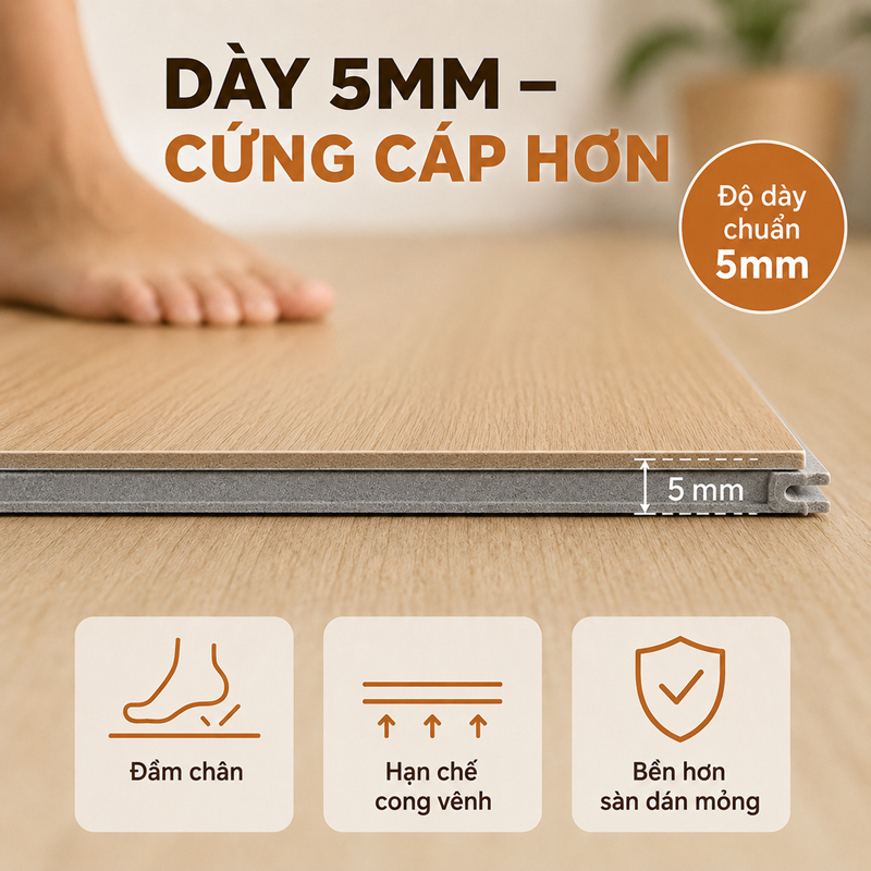Sàn Nhựa Giả Gỗ Hèm Khóa SPC Dễ Dàng Lắp Đặt Chống Nước Tốt Độ Dày 5mm Hàng Cao Cấp Bảo Hành 2 Năm