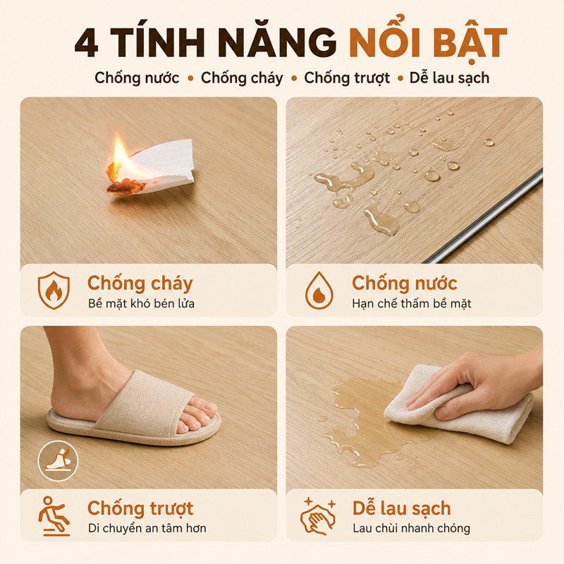 Sàn Nhựa Giả Gỗ Sàn Gỗ SPC Hèm Khóa Dày 5mm Chống Nước Chống Cháy Không Cần Keo Lát Phòng Khách Văn Phòng Gói 5 Tấm