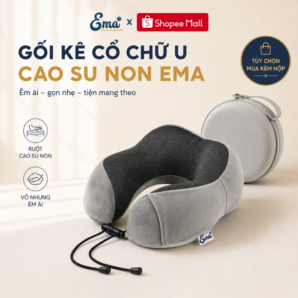 Gối Kê Cổ Chữ U Cao Su Non EMA - Gối Dùng Cho Văn Phòng, Du Lịch Công Thái Học Chống Mỏi Gáy
