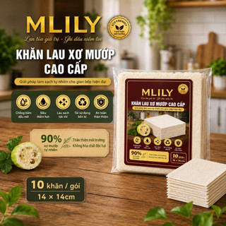MLILY Khăn Lau Xơ Mướp Tự Nhiên 10 Khăn/Gói, Lau Bếp Siêu Sạch, Thấm Hút Tốt, Tái Sử Dụng Bền Bỉ
