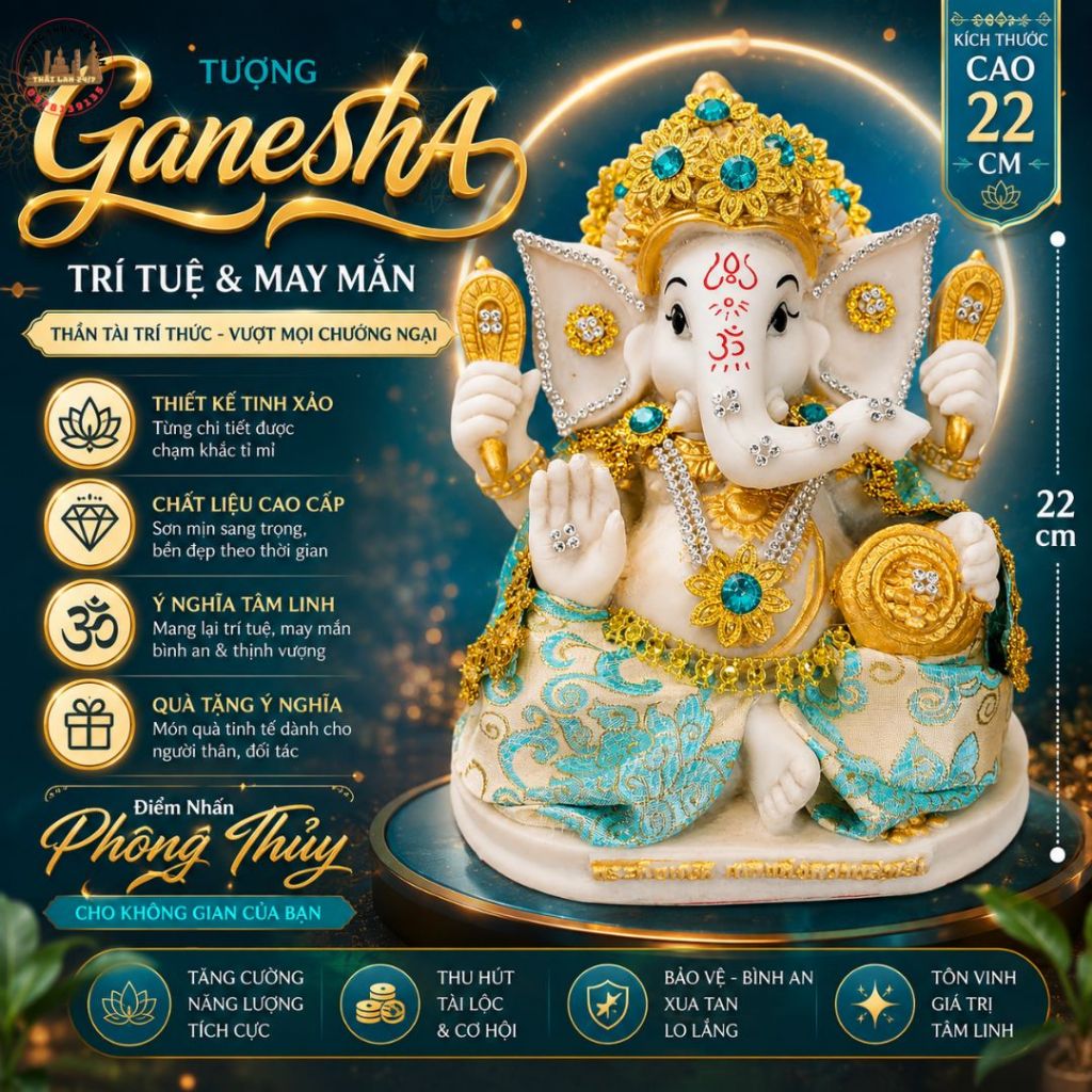 Tượng Trang Trí Voi Ganesha Cao 22cm – Sang Trọng, Thu Hút