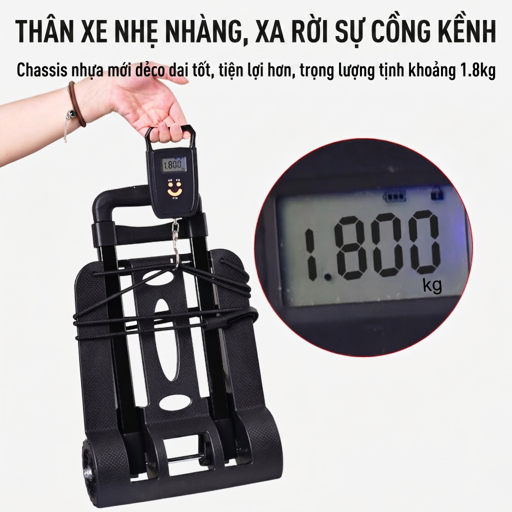 xe kéo đồ gấp gọn thông minh xe đẩy đi chợ mini chống đau lưng chịu lực 150kg khung gia cố chắc chắn bỏ vừa balo