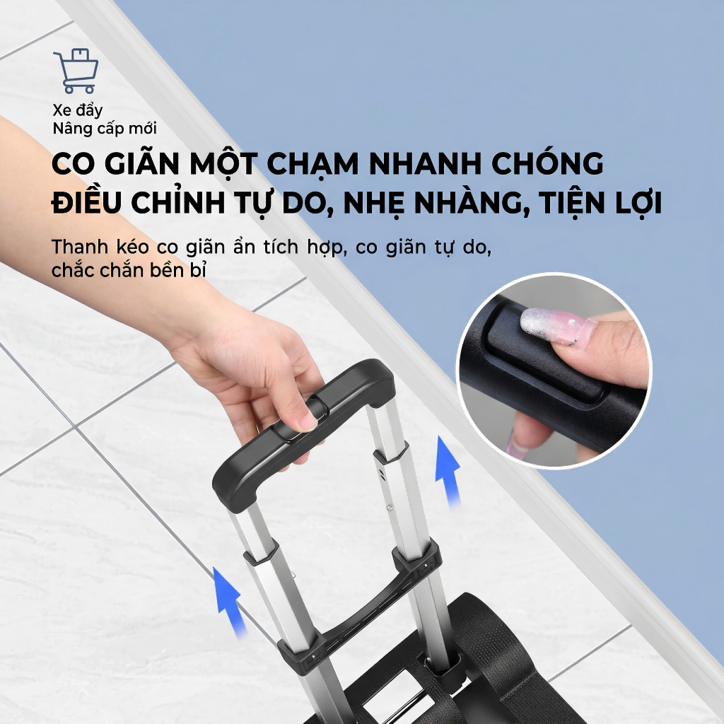 xe kéo đồ gấp gọn thông minh xe đẩy đi chợ mini chống đau lưng chịu lực 150kg khung gia cố chắc chắn bỏ vừa balo