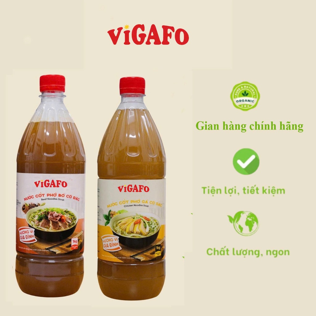 Combo 2 chai nước cốt Phở Gà - Phở Bò VIGAFO 1kg cho bữa ăn ngon tại nhà