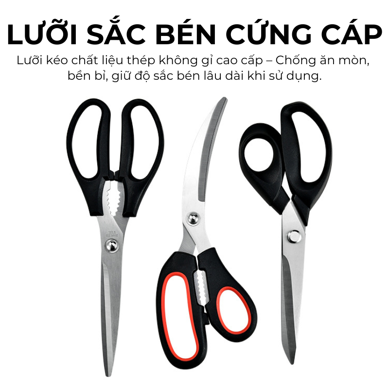 Kéo Thịt Nướng & Kéo Nhà Bếp Đa Năng KOOBEE – Inox Chống Gỉ, Cắt Gà, Cắt Thịt, Lưỡi Dày 3mm 385