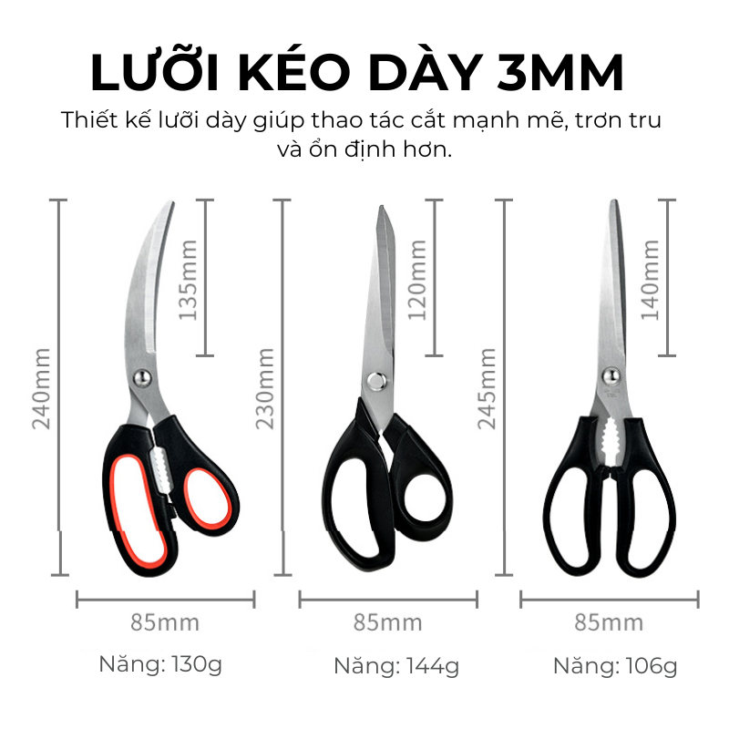 Kéo Thịt Nướng & Kéo Nhà Bếp Đa Năng KOOBEE – Inox Chống Gỉ, Cắt Gà, Cắt Thịt, Lưỡi Dày 3mm 385