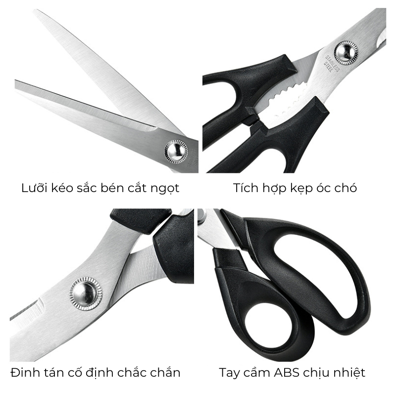 Kéo Thịt Nướng & Kéo Nhà Bếp Đa Năng KOOBEE – Inox Chống Gỉ, Cắt Gà, Cắt Thịt, Lưỡi Dày 3mm 385