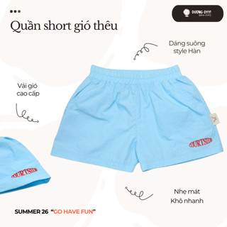 SS26 Quần short đùi trẻ em vải gió thêu COURTSIDE cạp chun size 14-38KG style Hàn Quốc | Dương Oyy D010426243