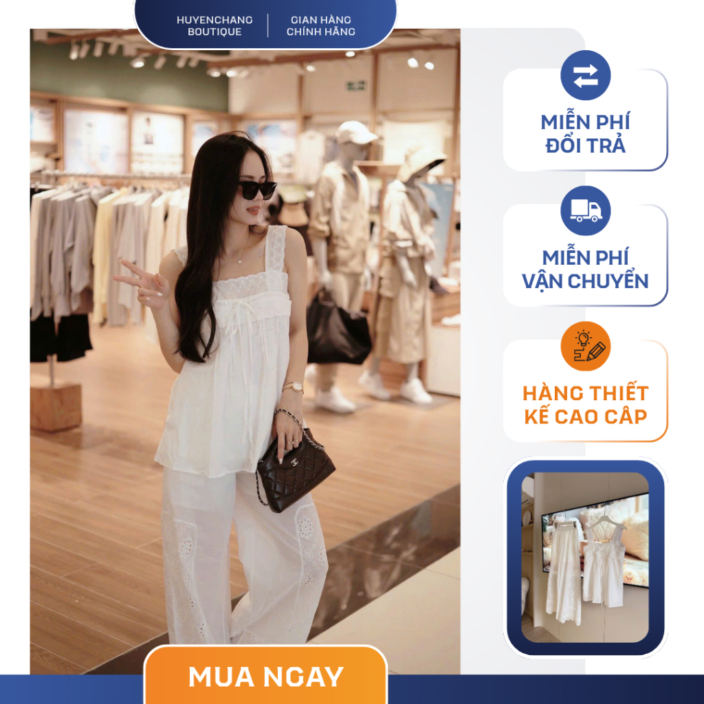 SET ÁO HAI DÂY REN NỮ PHỐI QUẦN DÀI Trắng Babydoll Freesize, Phong Cách Tiểu Thư Hàn Quốc - HuyenChang Boutique