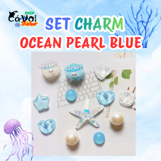 **Set Charm Ocean Pearl Blue 🌊 Charm Sao Biển Vỏ Sò Ngọc Trai Xanh Pastel Siêu Xinh Gắn Dép Crocs Phong Cách Mermaid Hàn