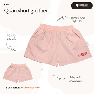 SS26 Quần short đùi trẻ em vải gió thêu COURTSIDE cạp chun size 14-38KG style Hàn Quốc | Dương Oyy D010426243