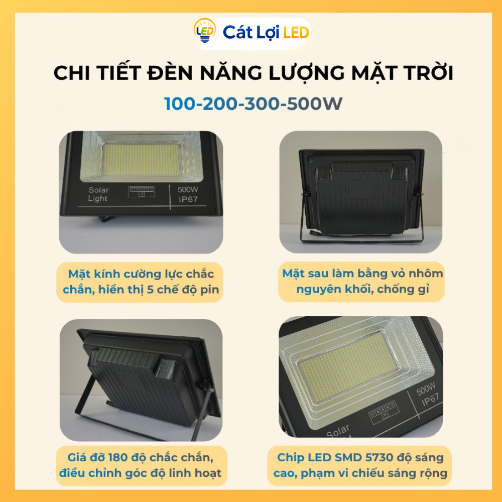 Bộ đèn pha năng lượng mặt trời 100W 200W 300W 500W, đèn pha nâng cấp, bảo hành 2 năm - CTMLights