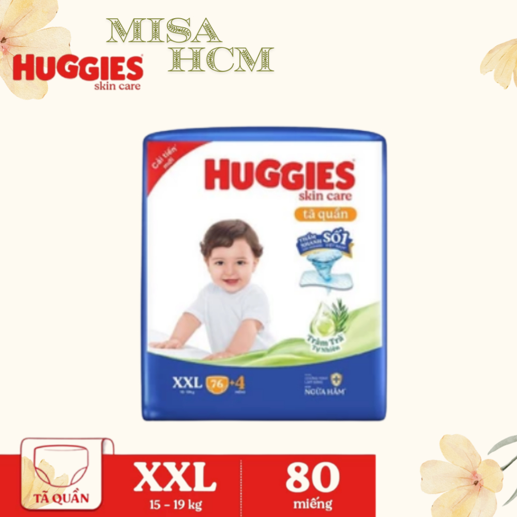 [Mẫu mới] Tã quần Huggies Skincare Mega Jumbo M106/L96+8/XL84+4/XXL76+4 với tràm trà dịu da