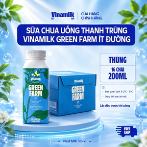 Sữa Chua Uống Thanh Trùng Vinamilk Green Farm Ít Đường 200ml - Thùng 16 Chai