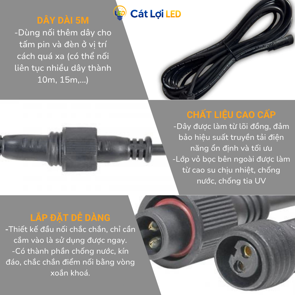Dây Điện Năng Lượng Mặt Trời 5 Mét, Lõi Đồng, Chống nước, Chịu nhiệt