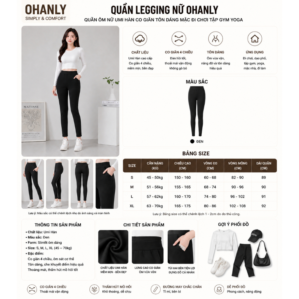 Quần Legging Nữ OHANLY – Quần Ôm Nữ Umi Hàn Co Giãn Tôn Dáng Mặc Đi Chơi Tập Gym Yoga