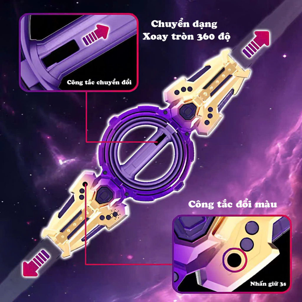 ( Pin Sạc ) Đồ chơi kiếm ánh sáng hai đầu Có thể xoay 360, Kiếm lazer nhựa phát sáng, cosplay siêu ngầu.