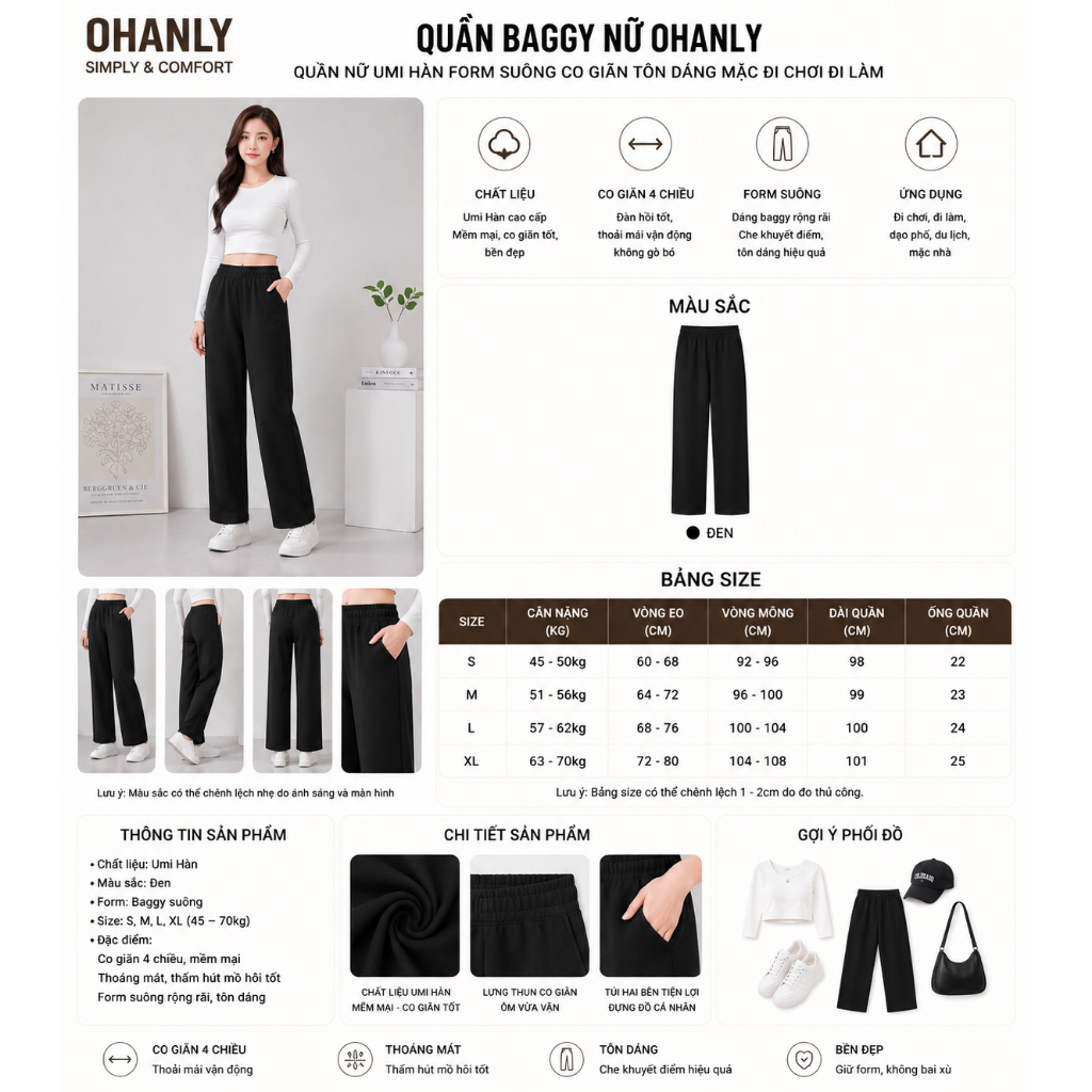 Quần Baggy Nữ OHANLY – Quần Nữ Umi Hàn Form Suông Co Giãn Tôn Dáng Mặc Đi Chơi Đi Làm