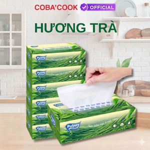 Combo 6 Giấy Lụa Hộp Pulppy Hương Trà Khăn Giấy Rút 100 Tờ 2 Lớp