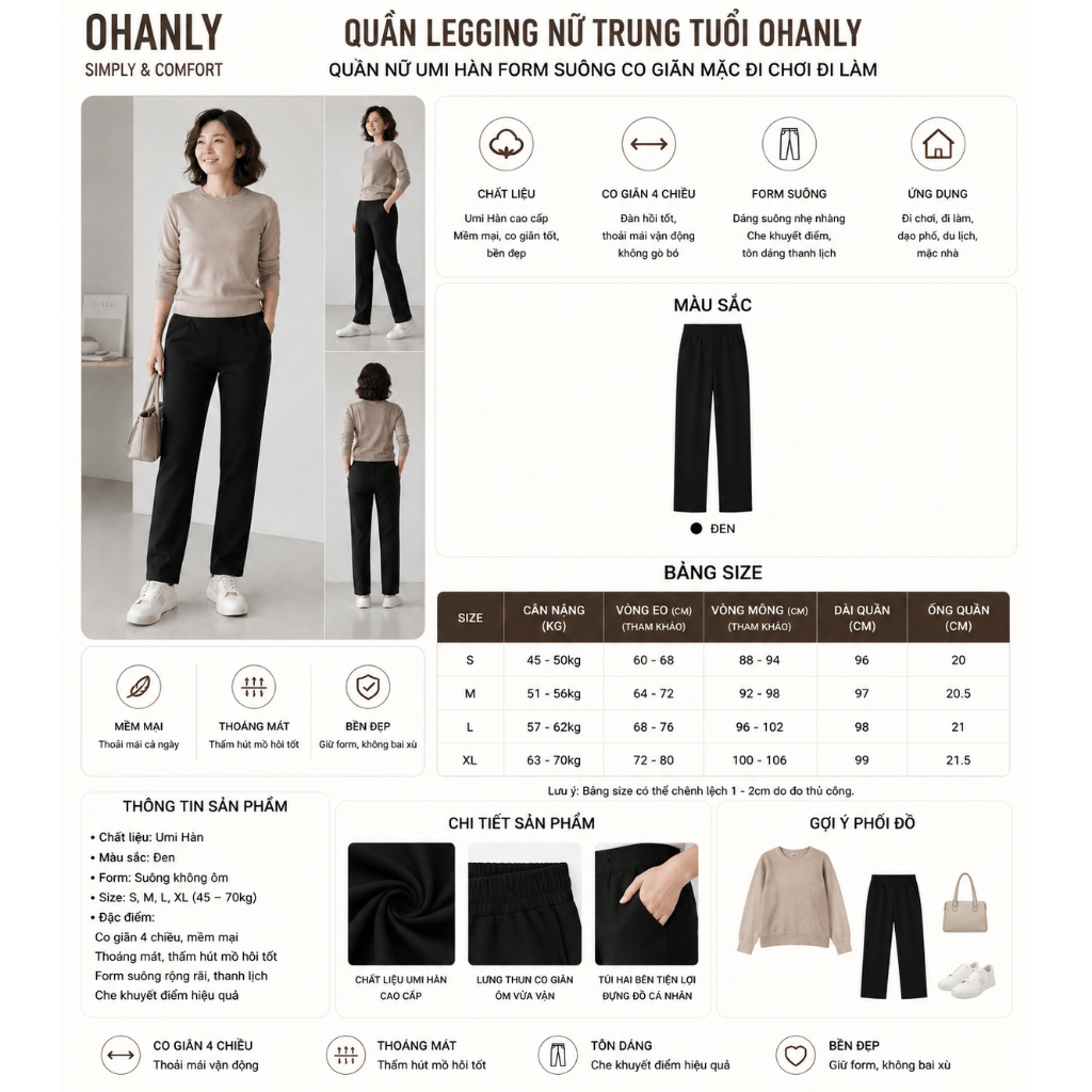 Quần Legging Nữ Trung Tuổi OHANLY – Quần Nữ Umi Hàn Form Suông Co Giãn Mặc Đi Chơi Đi Làm