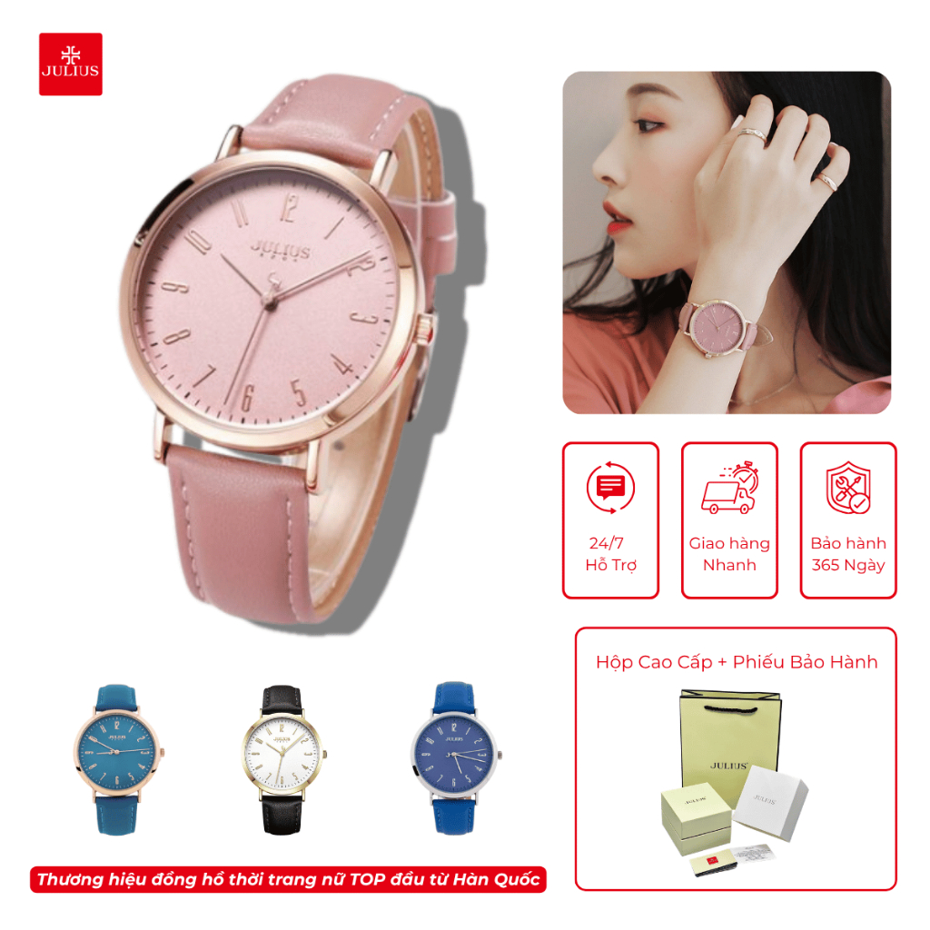 Đồng Hồ Nữ JA-1017 Julius Hàn Quốc Dây Da Thời Trang (Hồng)