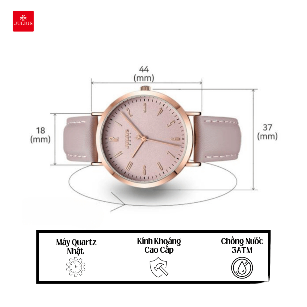 Đồng Hồ Nữ JA-1017 Julius Hàn Quốc Dây Da Thời Trang (Hồng)