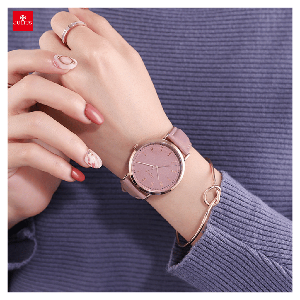 Đồng Hồ Nữ JA-1017 Julius Hàn Quốc Dây Da Thời Trang (Hồng)