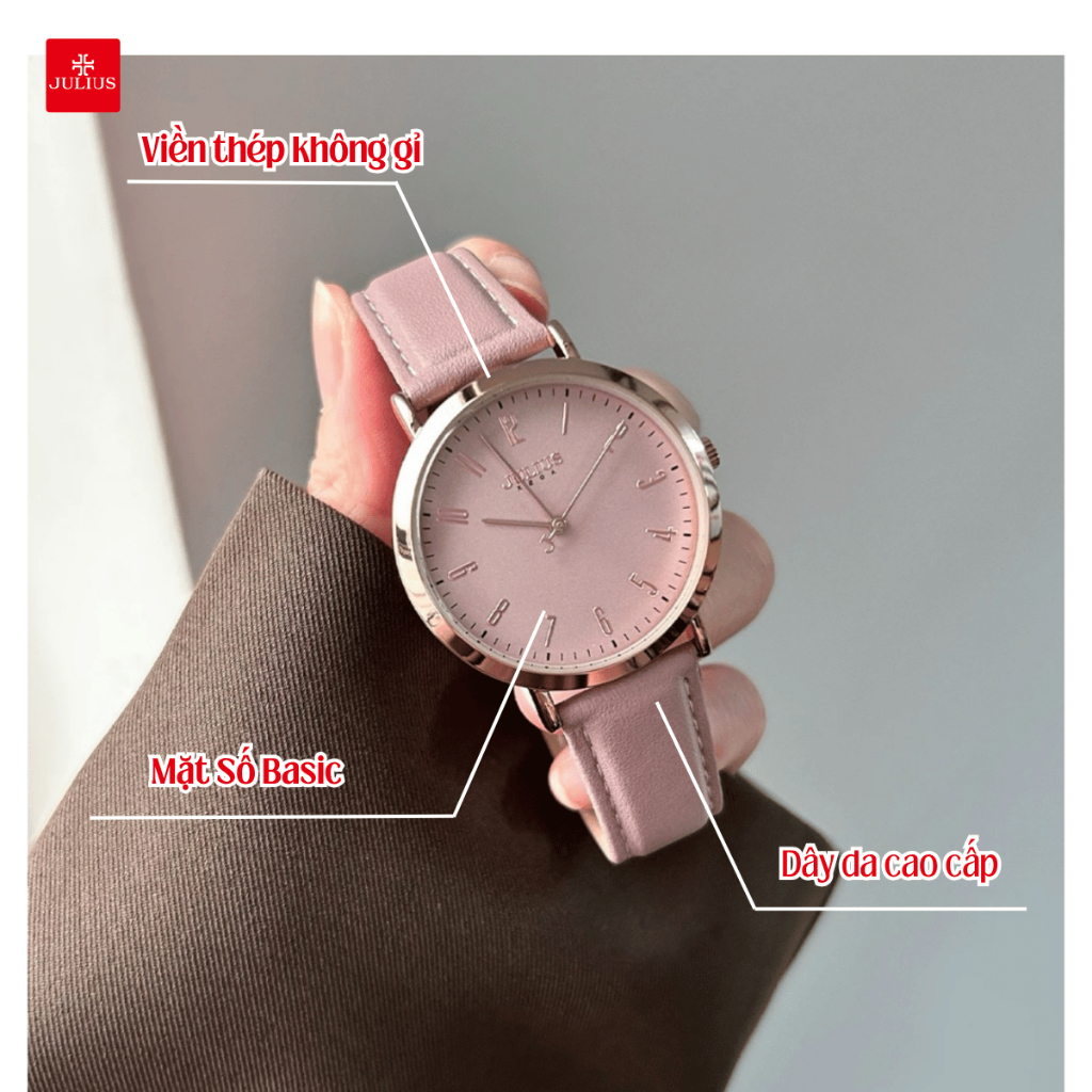 Đồng Hồ Nữ JA-1017 Julius Hàn Quốc Dây Da Thời Trang (Hồng)