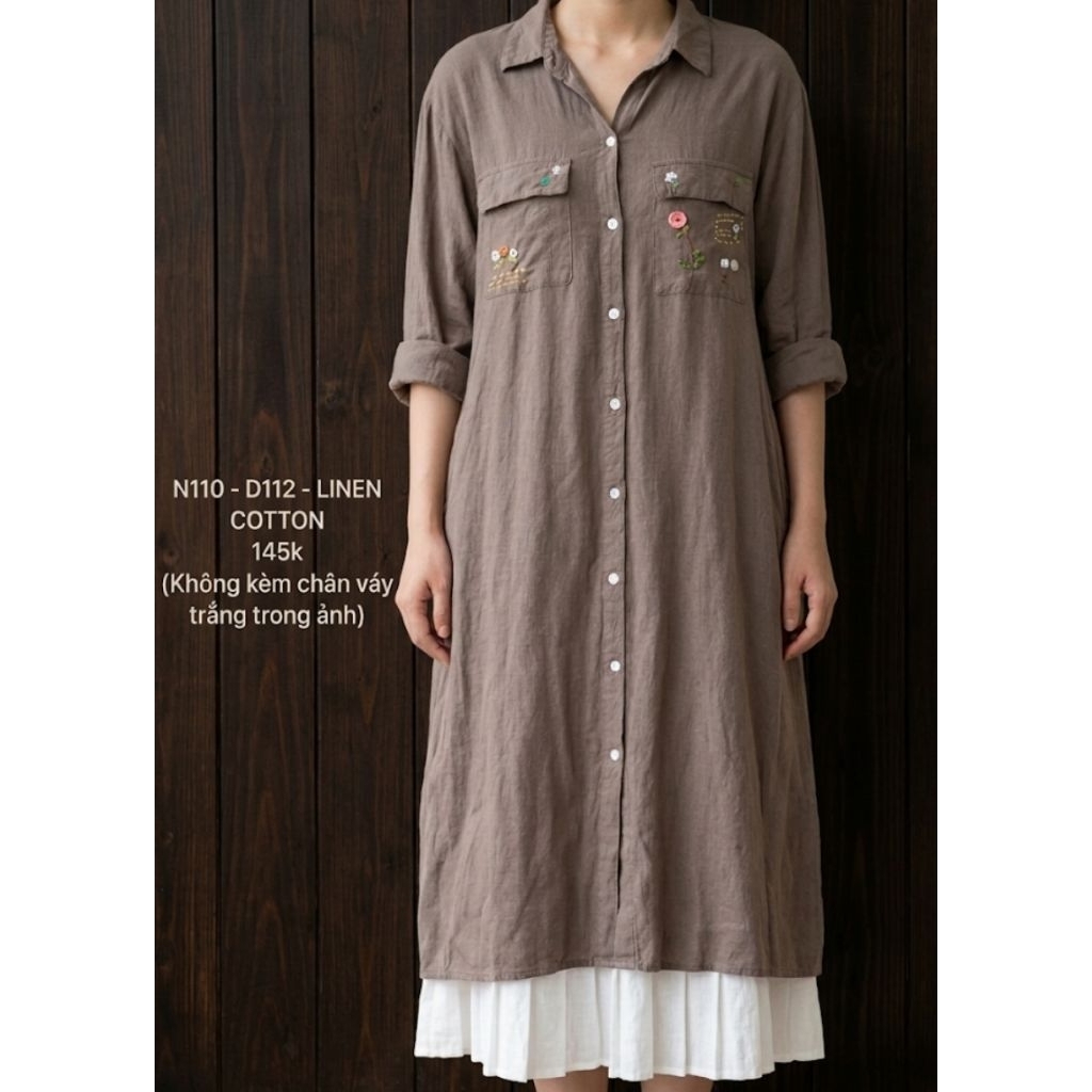 Đầm linen thêu hoa 2hand Nhật