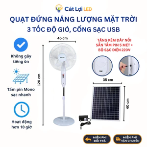 Quạt sạc tích điện năng lượng mặt trời tích hợp cổng sạc USB công suất 25W quạt không dây