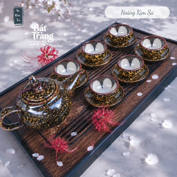 Ấm trà men Hoàng Kim Sa gốm sứ Bát Tràng Cao cấp, Ấm chén pha chè ,Ấm chén Quà Tặng Cao Cấp