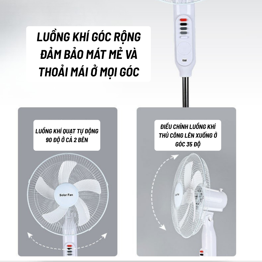 Quạt sạc tích điện năng lượng mặt trời tích hợp cổng sạc USB công suất 25W quạt không dây