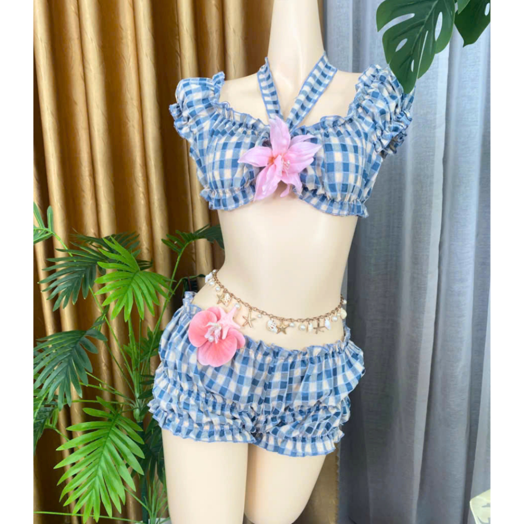 [KOL] Set Bikini 2 Món Áo Croptop Buộc Dây Và Quần Bí Nhiều Màu Thun Co Giãn Năng Động Mùa Hè Bunny In House B01 BIKINI