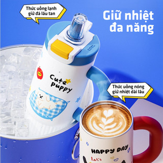 Ly giữ nhiệt Photres 800ml cốc nước văn phòng họa tiết cute dễ thương inox 316 bình nước giữ lạnh có quai xách 750ml