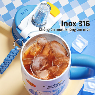 Ly giữ nhiệt Photres 800ml cốc nước văn phòng họa tiết cute dễ thương inox 316 bình nước giữ lạnh có quai xách 750ml