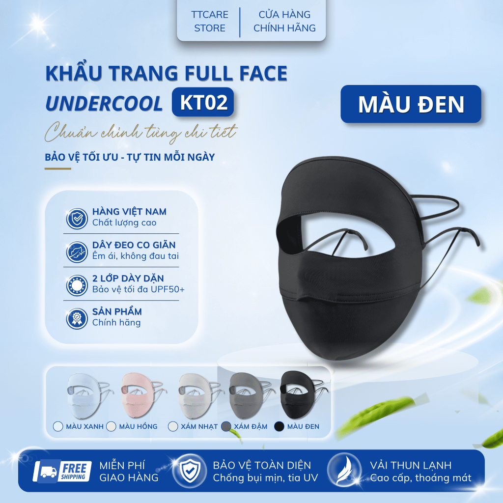 Khẩu Trang Vải Chống Nắng Toàn Mặt UNDERCOOL Chính Hãng Thoáng Khí Ngăn Tia UV full face KT02