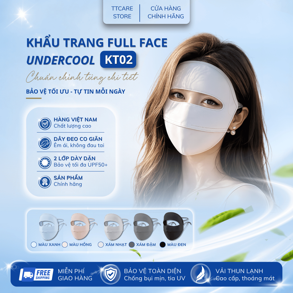 Khẩu Trang Vải Chống Nắng Toàn Mặt UNDERCOOL Chính Hãng Thoáng Khí Ngăn Tia UV full face KT02