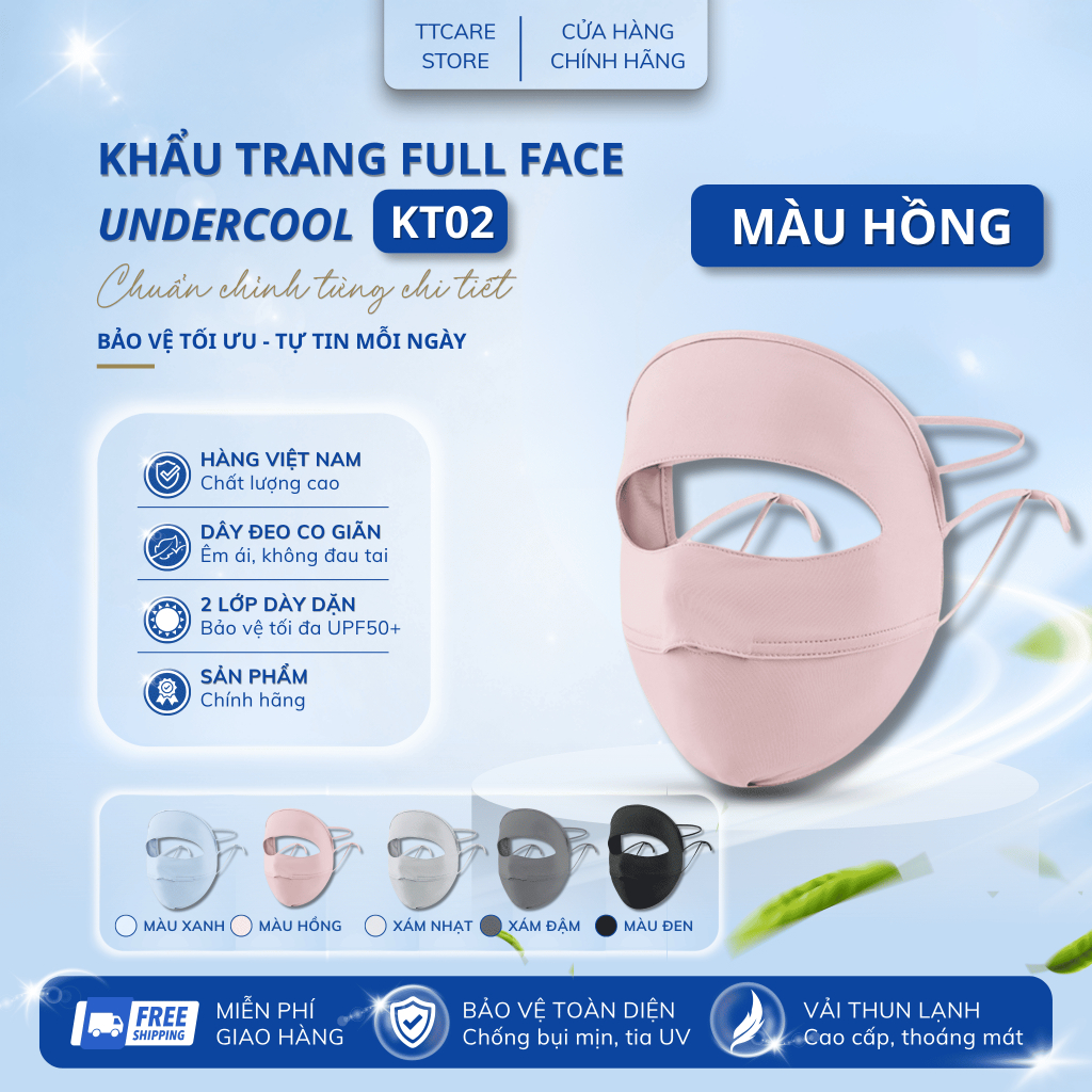 Khẩu Trang Vải Chống Nắng Toàn Mặt UNDERCOOL Chính Hãng Thoáng Khí Ngăn Tia UV full face KT02