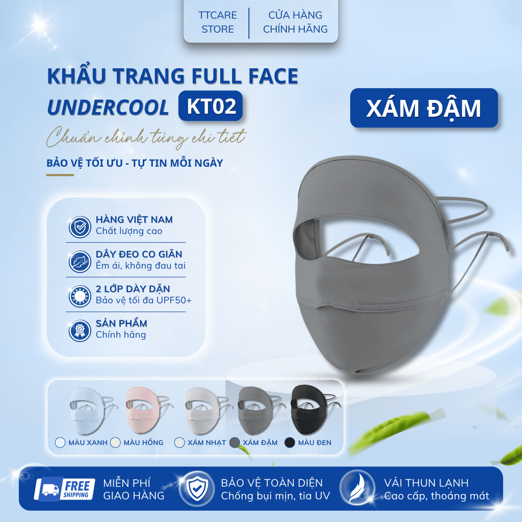 Khẩu Trang Vải Chống Nắng Toàn Mặt UNDERCOOL Chính Hãng Thoáng Khí Ngăn Tia UV full face KT02