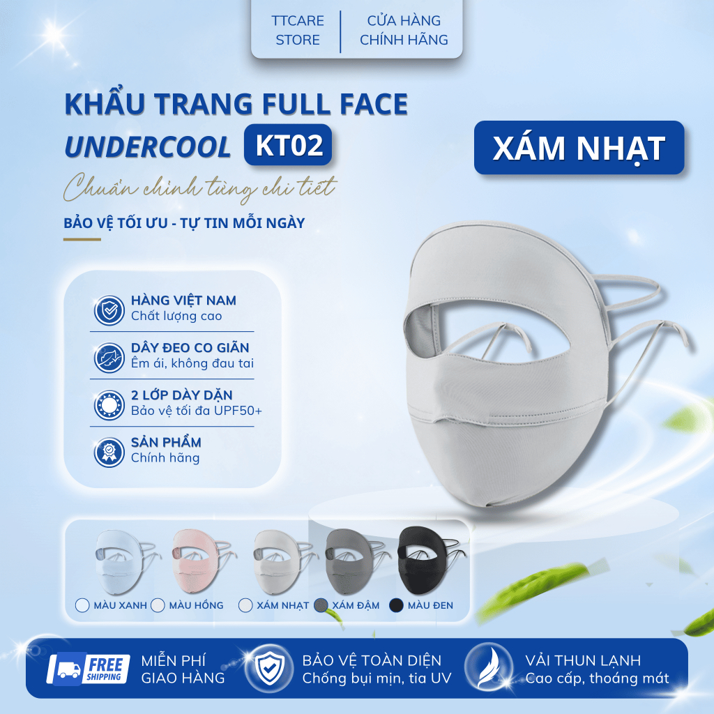 Khẩu Trang Vải Chống Nắng Toàn Mặt UNDERCOOL Chính Hãng Thoáng Khí Ngăn Tia UV full face KT02