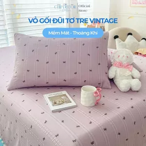 Vỏ Gối Đũi Dệt Tơ Tre Họa Tiết Vintage Mỏng Nhẹ Thoáng Mát Thấm Hút Combo 2 Chiếc Siêu Xinh - Chip Decor (Không Khóa)