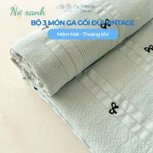 Bộ Ga Gối 3 Món Đũi Dệt Tơ Tre Cao Cấp Mềm Mát Họa Tiết Vintage Chip Decor MS48