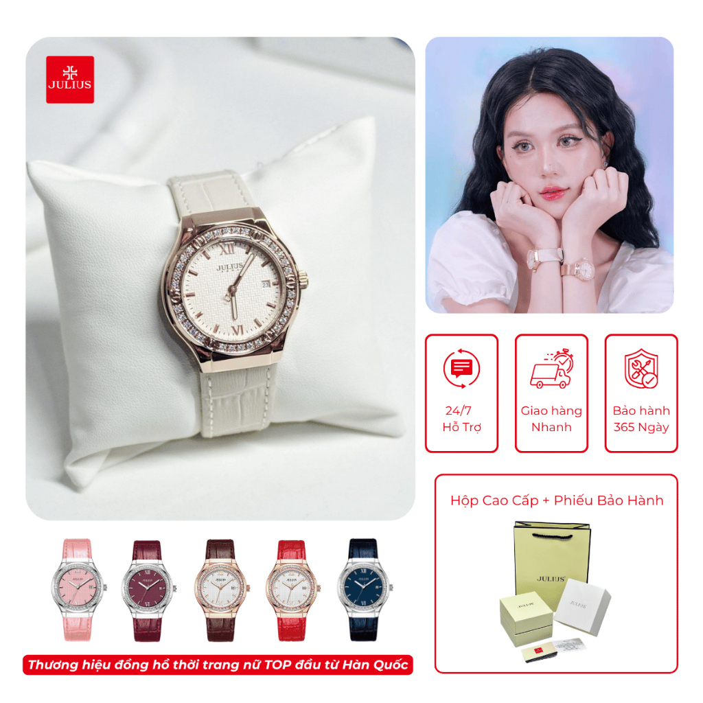 Đồng Hồ Nữ JA-1395 Julius Hàn Quốc Dây Da Thời Trang