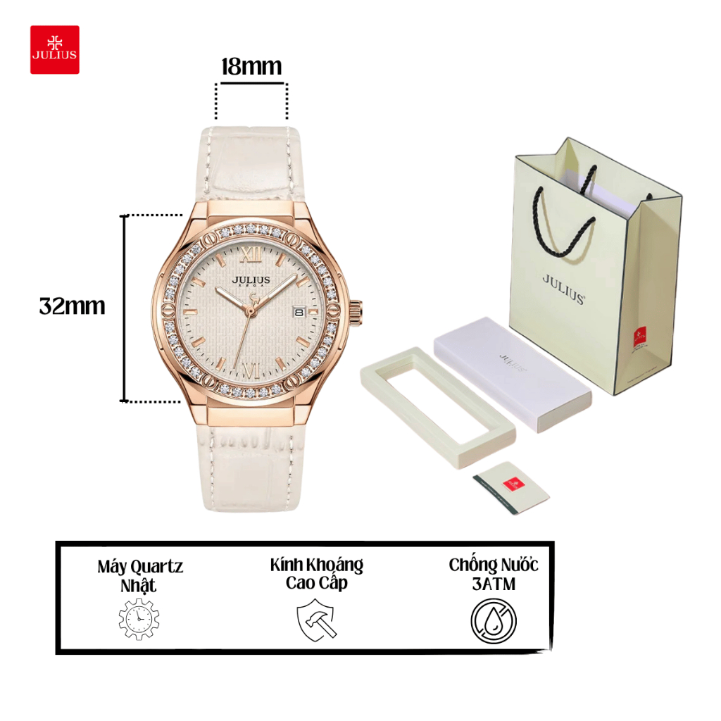 Đồng Hồ Nữ JA-1395 Julius Hàn Quốc Dây Da Thời Trang
